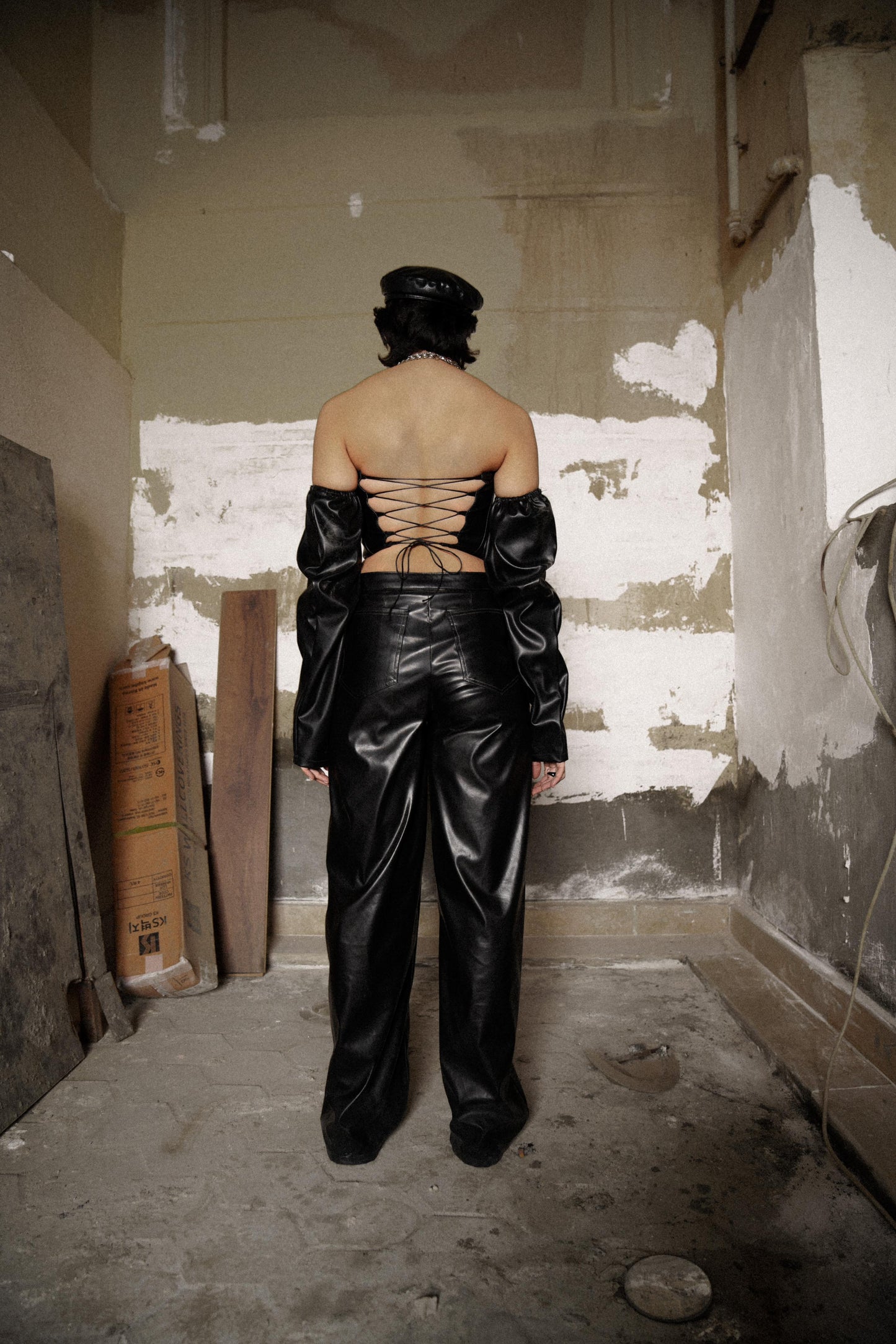 Black Leather Corset with its separated sleeves