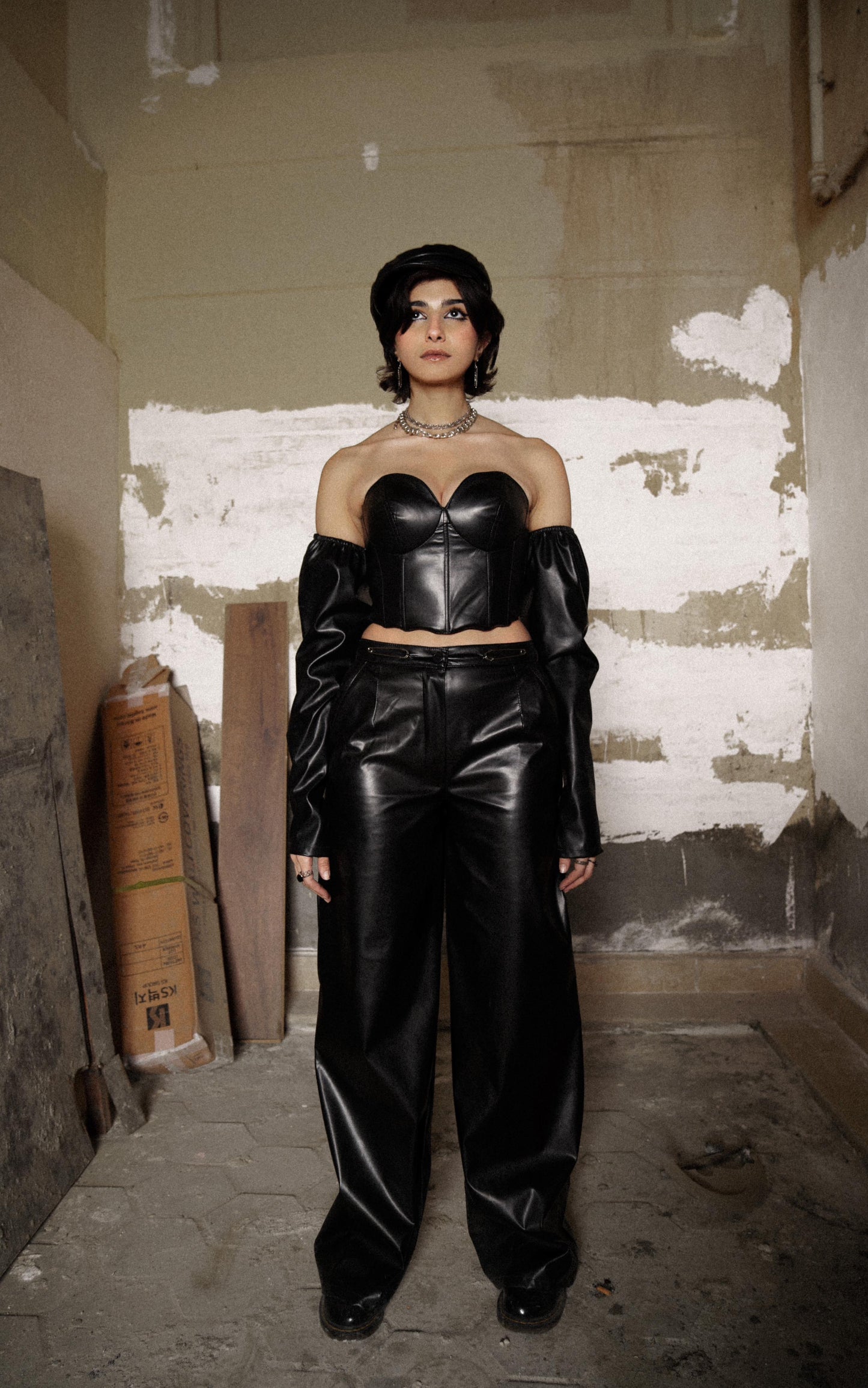 Black Leather Corset with its separated sleeves