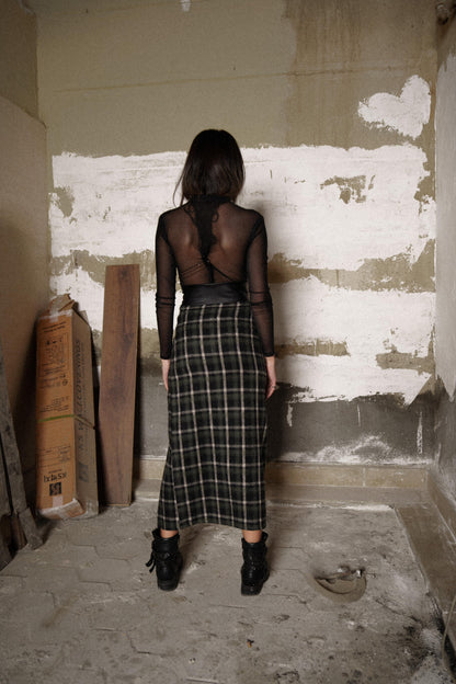 Grunge High Waisted Tartan Patterned Wool Skirt