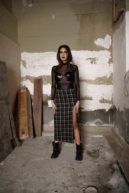 Grunge High Waisted Tartan Patterned Wool Skirt