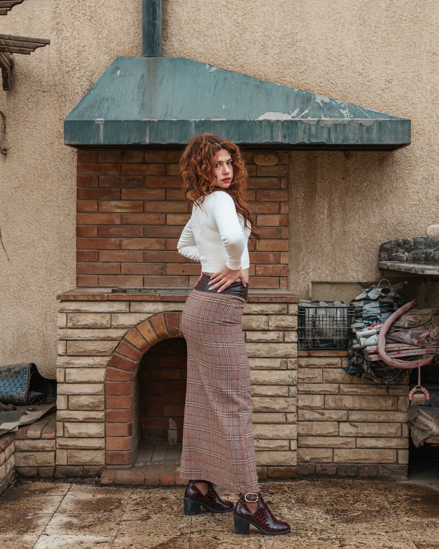 Grunge High Waisted Tartan Patterned Wool Skirt