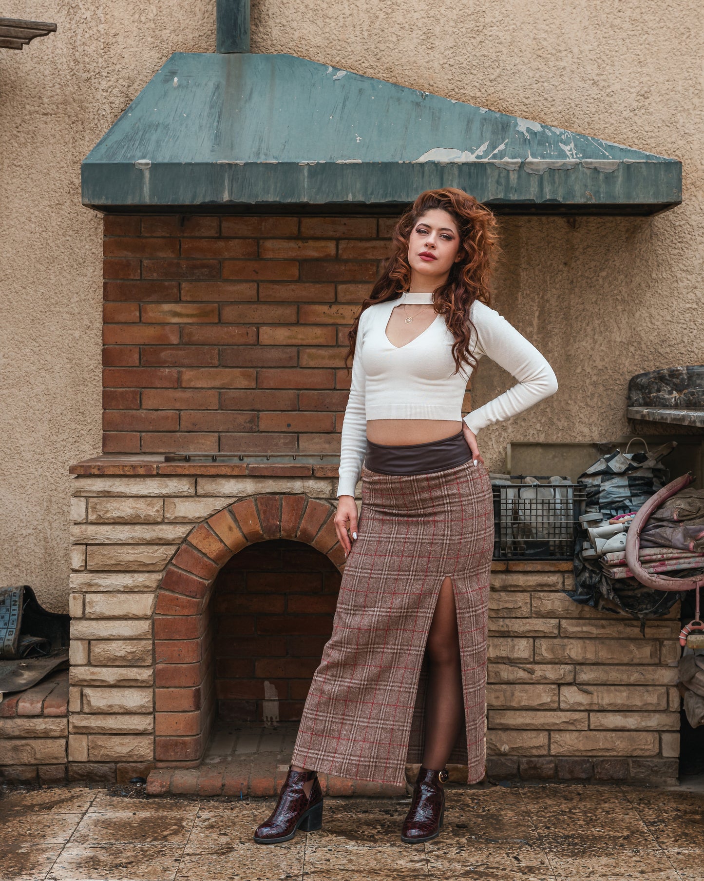 Grunge High Waisted Tartan Patterned Wool Skirt